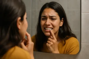 Mujer con un dolor de dientes ¿Necesitas rehabilitación oral?
