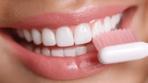Mujer cepillándose los dientes. Dientes sensibles al frío y al calor